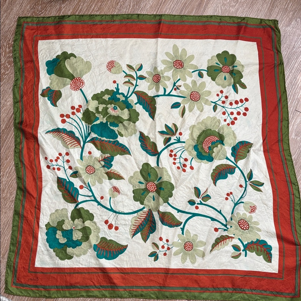 Echo floral silk square scarf, green/orange/teal - Picture 3 of 7